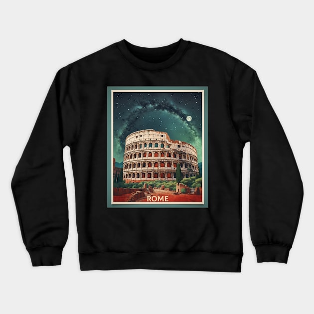 Rome Italy Colosseum Starry Night Vintage Tourism Travel Poster Crewneck Sweatshirt by TravelersGems